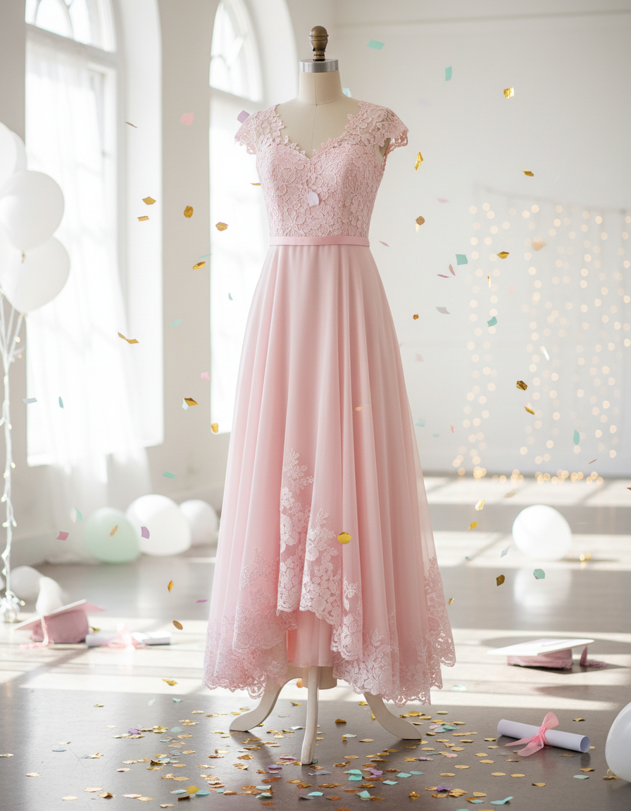 Vestido de graduación rosa pastel