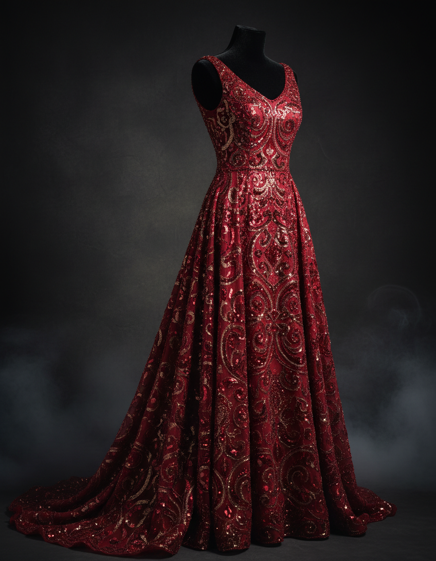 Vestido de noche rojo con pedrería