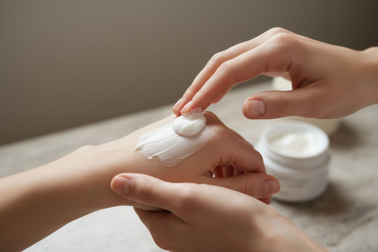 Persona usando crema hidratante