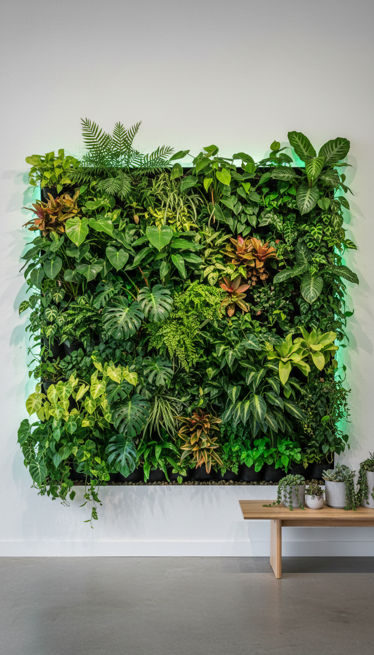 Muro verde artificial en oficina