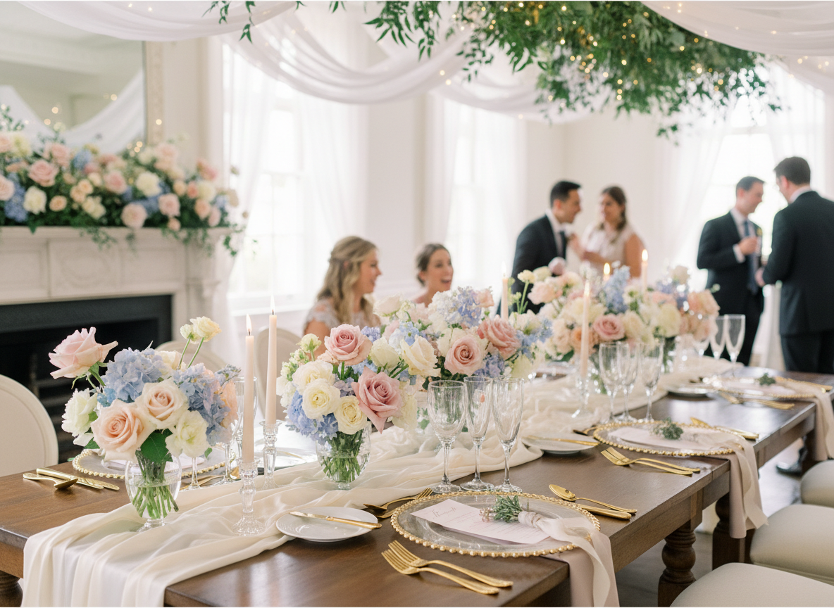 Mesa de boda con catering elegante