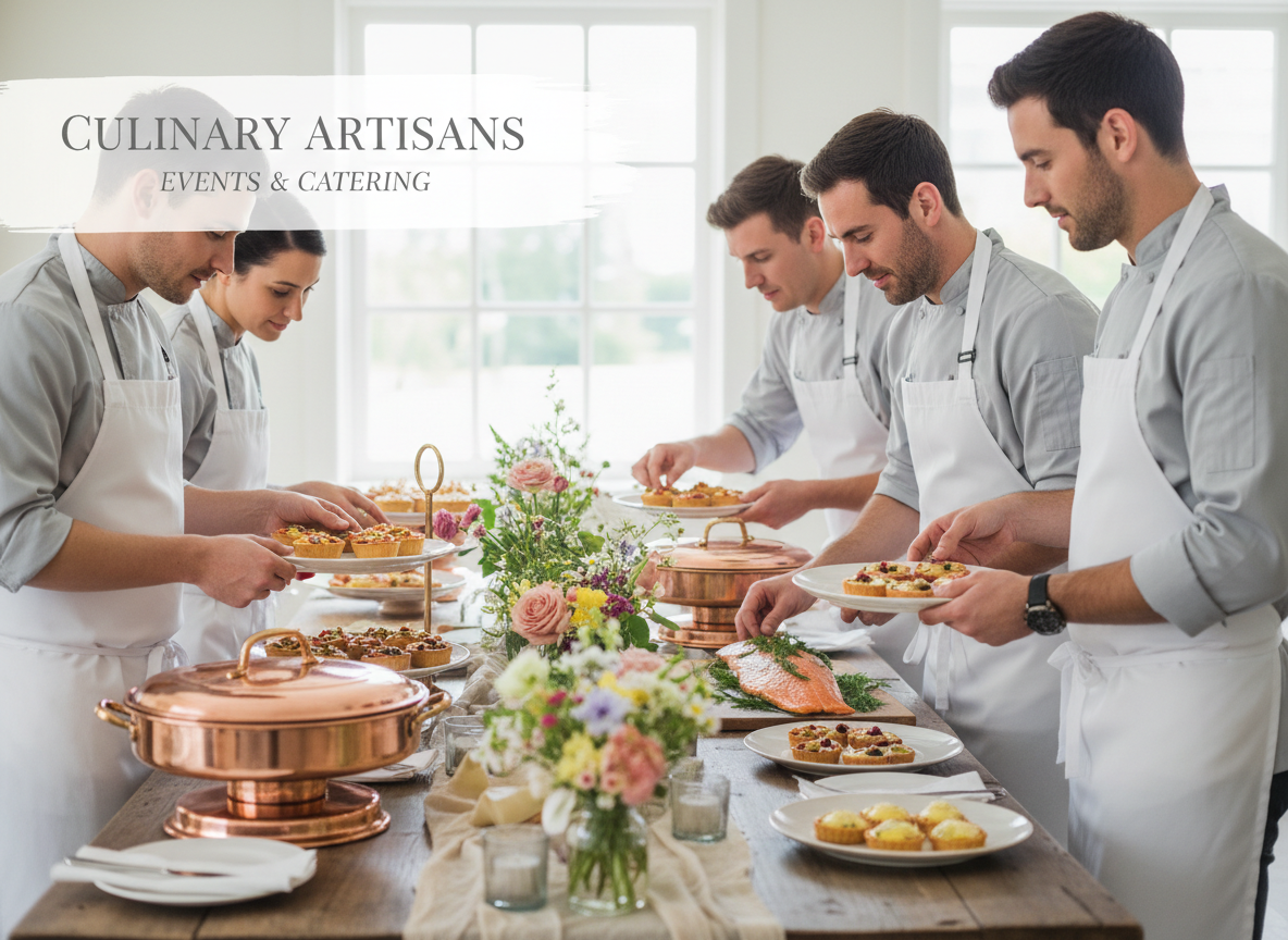 Equipo de catering preparando alimentos con esmero