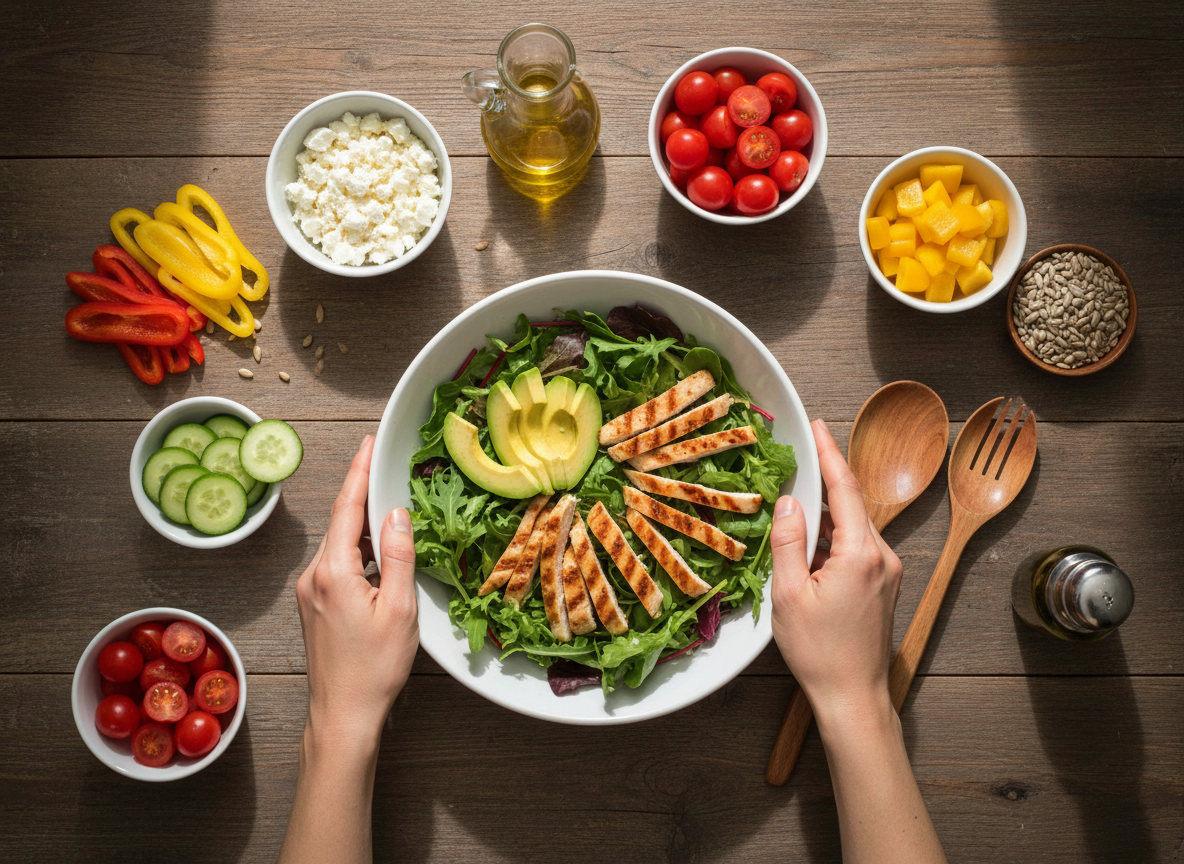 Ingredientes frescos para ensaladas en EL SANO EQUILIBRIO