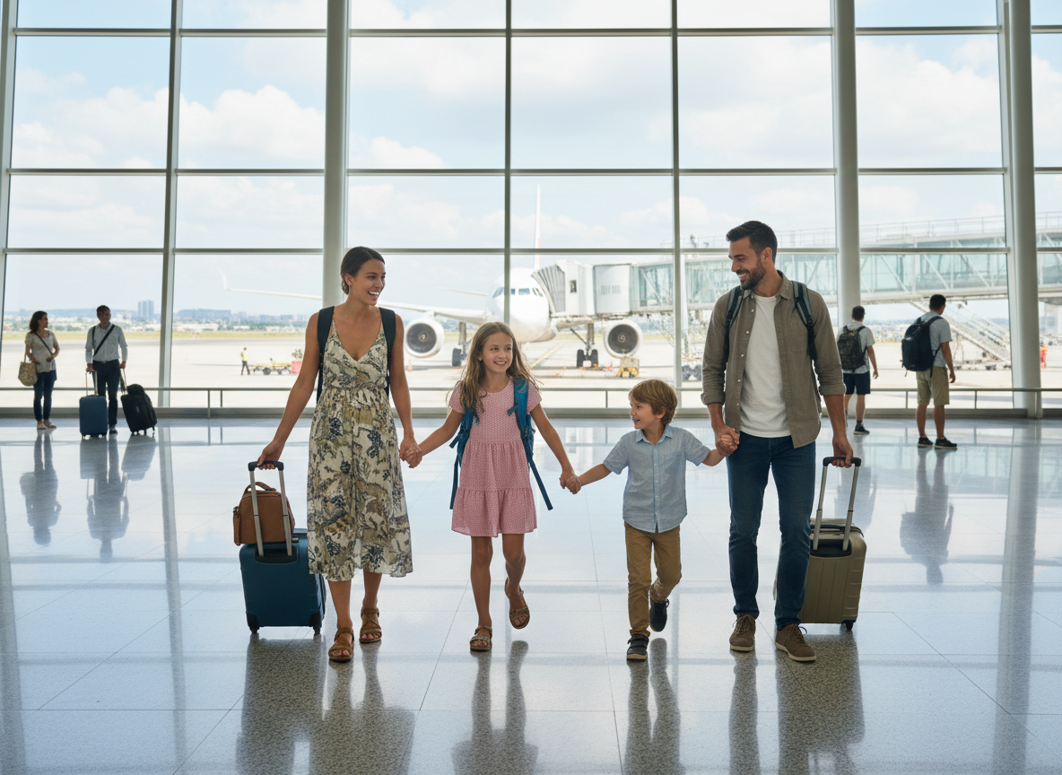 Familia en aeropuerto